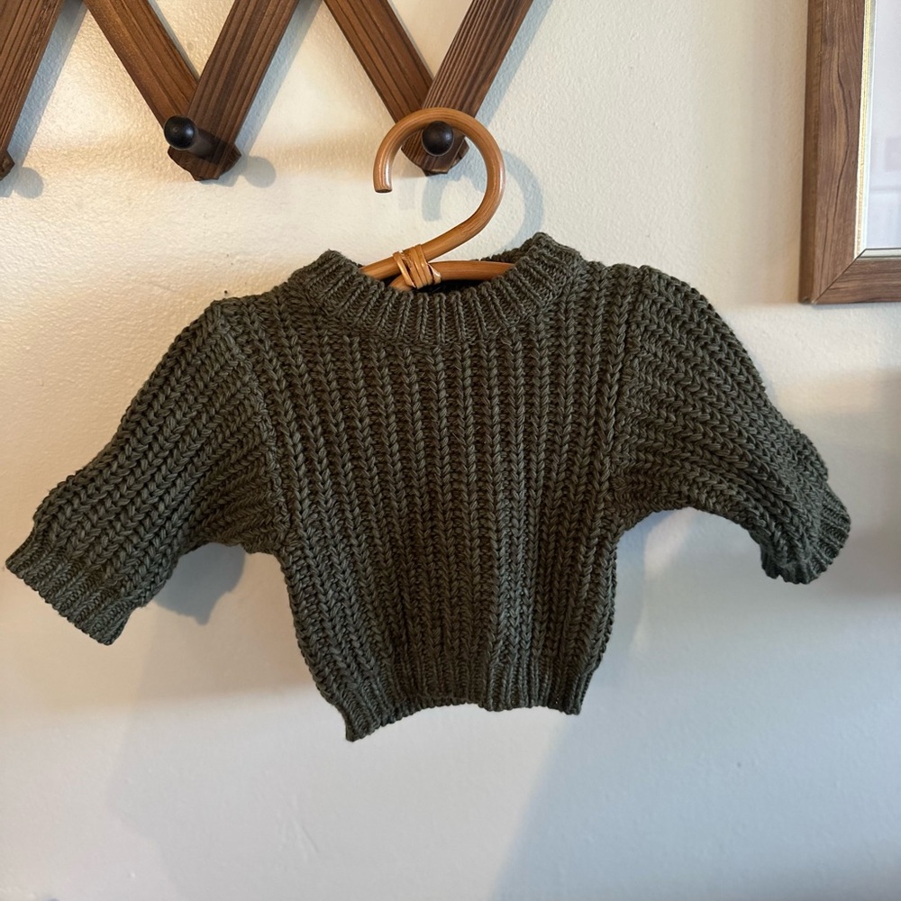 Olive green newborn knit sweater organic